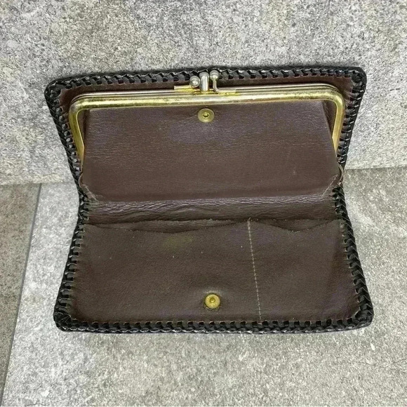 Vintage hand-tooled and painted leather wallet - Picture 3 of 8